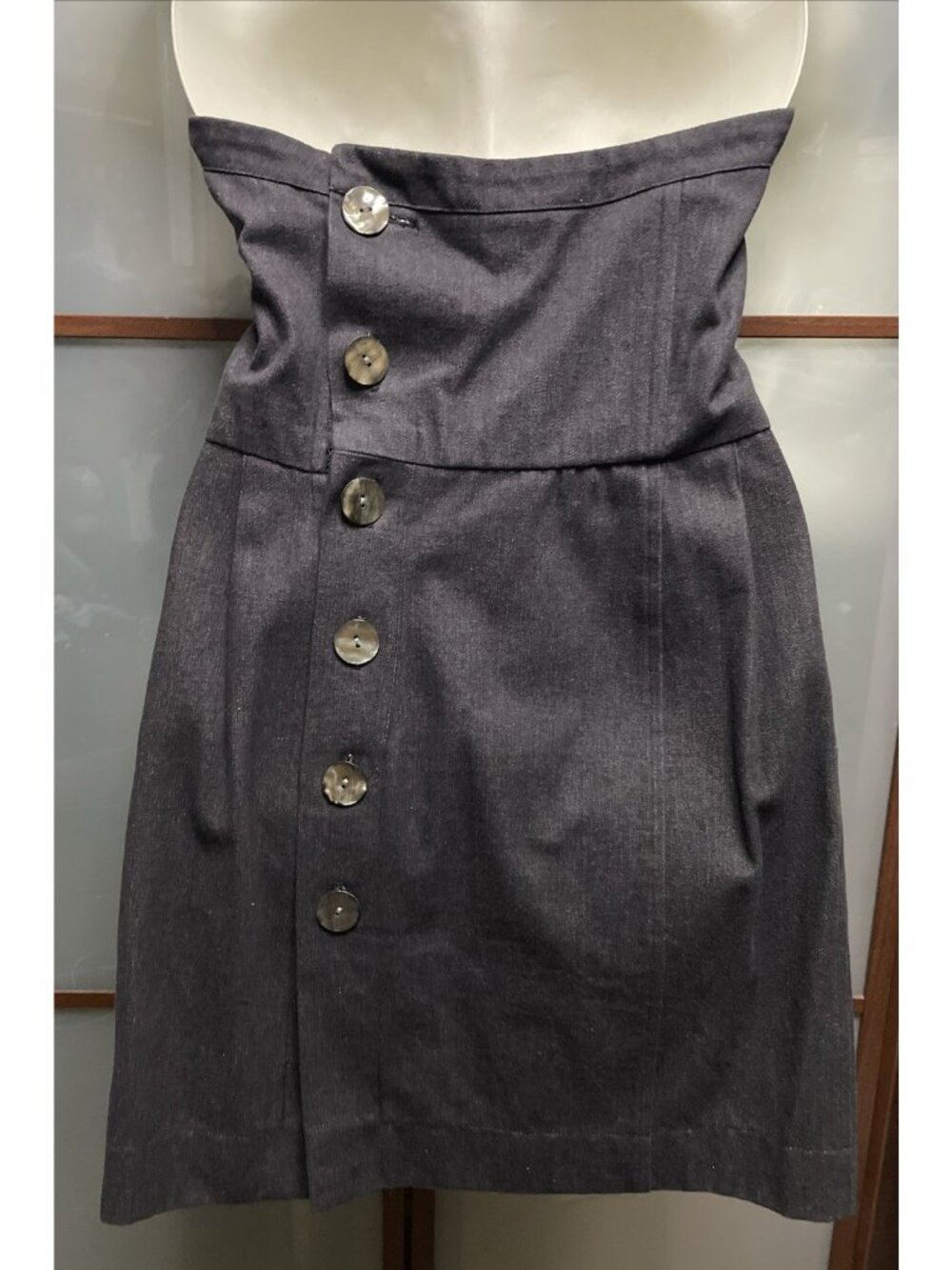 Yves Saint Laurent Rive Gauche Vintage 90s Denim Button Up Strapless Dress Sz 40 - Picture 2 of 8